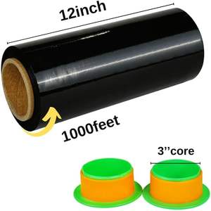 Film étirable noir en PEHD Huamaohengchun 12'' x 1000ft, lot de 4, 80 gauge, résistance industrielle, film rétractable de qualité alimentaire, durable - Product Image 1