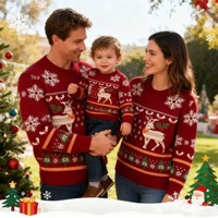 Pull de Noël personnalisé style européen et américain 2026 – Tenue familiale parent-enfant – Pull jacquard hiver motif élan pour enfants et adultes