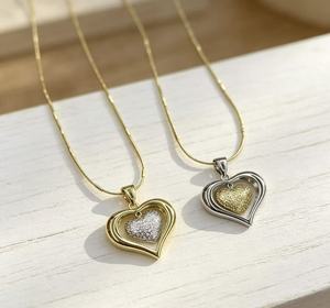 Collar con Colgante de Corazón Abierto Chapado en Oro de 18K, 2 Estilos, Amuleto de Corazón, Joyería de Moda para Mujer, Venta al por Mayor - Product Image 4