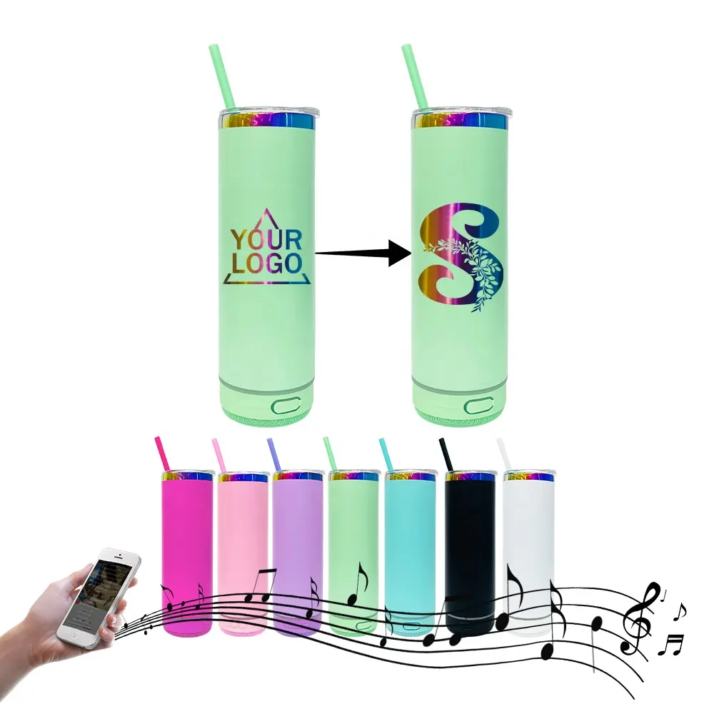 Color mate en blanco 20 oz arcoíris debajo de la música vaso flaco altavoz inalámbrico arcoíris plateado 20 oz vaso para personalizado