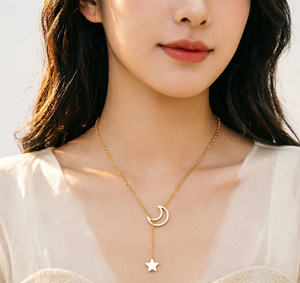 Collana in Acciaio Inossidabile con Stella e Luna, Elegante e Semplice, con Pendente a Mezzaluna Vuota, Catena Regolabile in <span class=keywords><strong>Lana</strong></span> per Donna - Product Image 2