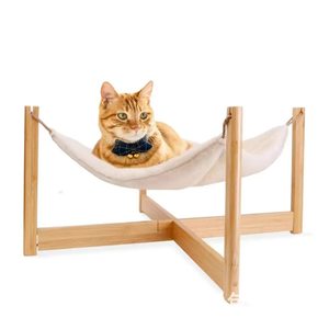 Hamac pour chat en bois massif, fausse fourrure, lit pour animaux détachable, forme rectangulaire, multifonctionnel, endroit de repos pour chat - Product Image 1