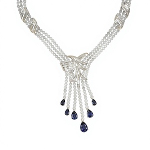 Parure de collier de luxe en argent 925 avec saphir de laboratoire, design multicouche à pampilles, entièrement sertie de diamants, accessoire haut de gamme pour robe de soirée - Product Image 2