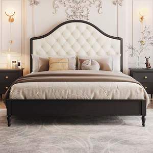 Europeo francese retrò letto in legno massello parigi doppio <span class=keywords><strong>1</strong></span>.8m semplice camera da letto antica morbida borsa con letto tappezzeria di stoccaggio della metà del secolo - Product Image 4