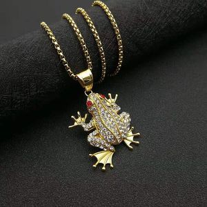 Gold Plated Stainless Steel Frog Pendant Necklace With Rhinestones <b>Red</b> Eyes Animal Zodiac Jewelry Gift - Product Image 4