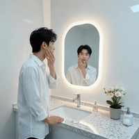 Miroir de salle de bain ovale mural intelligent à écran tactile LED moderne, anti-buée, avec éclairage LED, indice de protection IP44, pour usage domestique
