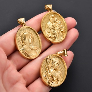 Colgante Religioso de Acero Inoxidable de Jesús y la Virgen María para Mujeres y Hombres, Cadena Dorada DIY, Amuleto de Oración, Joyería Metálica de Fe - Product Image 4