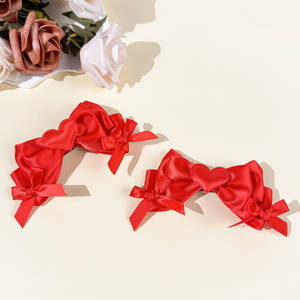 Jepit Rambut Buatan Tangan Berkualitas Tinggi Motif Hati Valentine Trio Pita Satin dengan Hiasan Mini Hati Serasi Desain Pita Berlapis-lapis Manis - Product Image 4