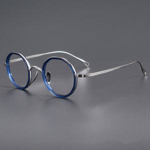 Xiaohongshu Retro đa giác kính khung New vintage phong cách tinh khiết titan + acetate kim cương hình bầu dục cổ điển Kính mắt khung mô hình - Product Image 3