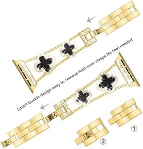 Gelang logam berlian jam tangan wanita modis gelang baja tahan karat tali jam tangan semanggi empat daun untuk jam tangan - Product Image 5