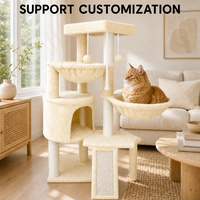 Villa pour chat multifonctionnelle moderne avec griffoir, deux hamacs et tour d'escalade en corde de sisal