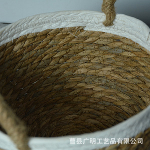 Woven Storage Basket Round Linen Color <b>Handmade</b> For <b>Clothes</b> And Vegetables - Product Image 4