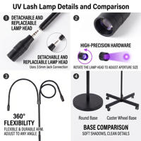 Lámpara de pie UV de doble cabezal para pestañas, lámpara LED para extensiones de pestañas, curado en 1-2 segundos, luz blanca UV LED para pestañas