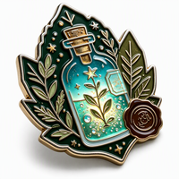 Broche personnalisée en émail « Potion Magique » avec feuille de plante et sceau de cire, pour costume, blazer, cadeau