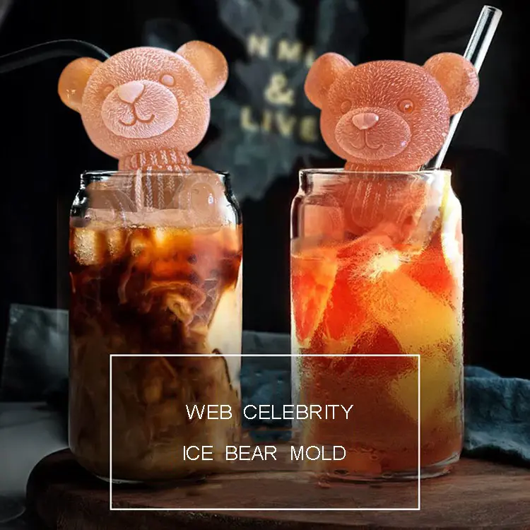 Pembuat Es Batu 3D Beruang Kecil Bentuk Anjing, Baki Es Krim Beruang Teddy DIY Dapur Cetakan Beku Silikon Alat Dekorasi Minuman Pernikahan