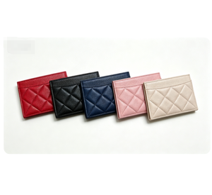 Porte-cartes matelassé en cuir véritable, portefeuille fin unisexe, motif géométrique, fermeture ouverte, longueur courte - Product Image 1