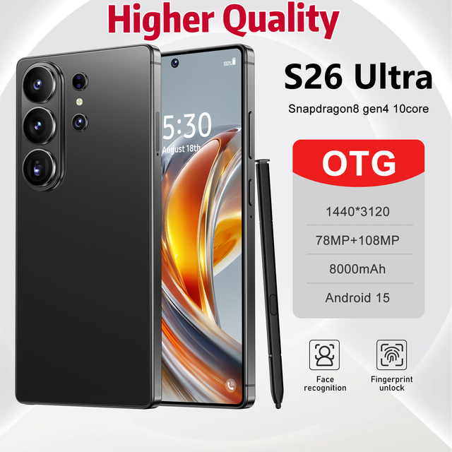 7.7 Inch S 26 Ultra 22GB+2TB 5G Smartphone 2026 New 108MP Camera Built-in Pen Android 15 S 26 ultra Dual SIM Cell Smart Phones