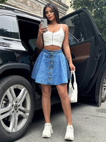Jupe Courte en Jean Décontractée pour Femme, Coupe Trapèze, Taille Haute, en Coton Tissé, Style Sportif et Sexy
