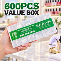 Faux Ongles en Gel Souple Transparents Forme Cercueil Couverture Complète 600 Pièces 12 Tailles Vente en Gros OEM ODM pour Manucure Professionnelle