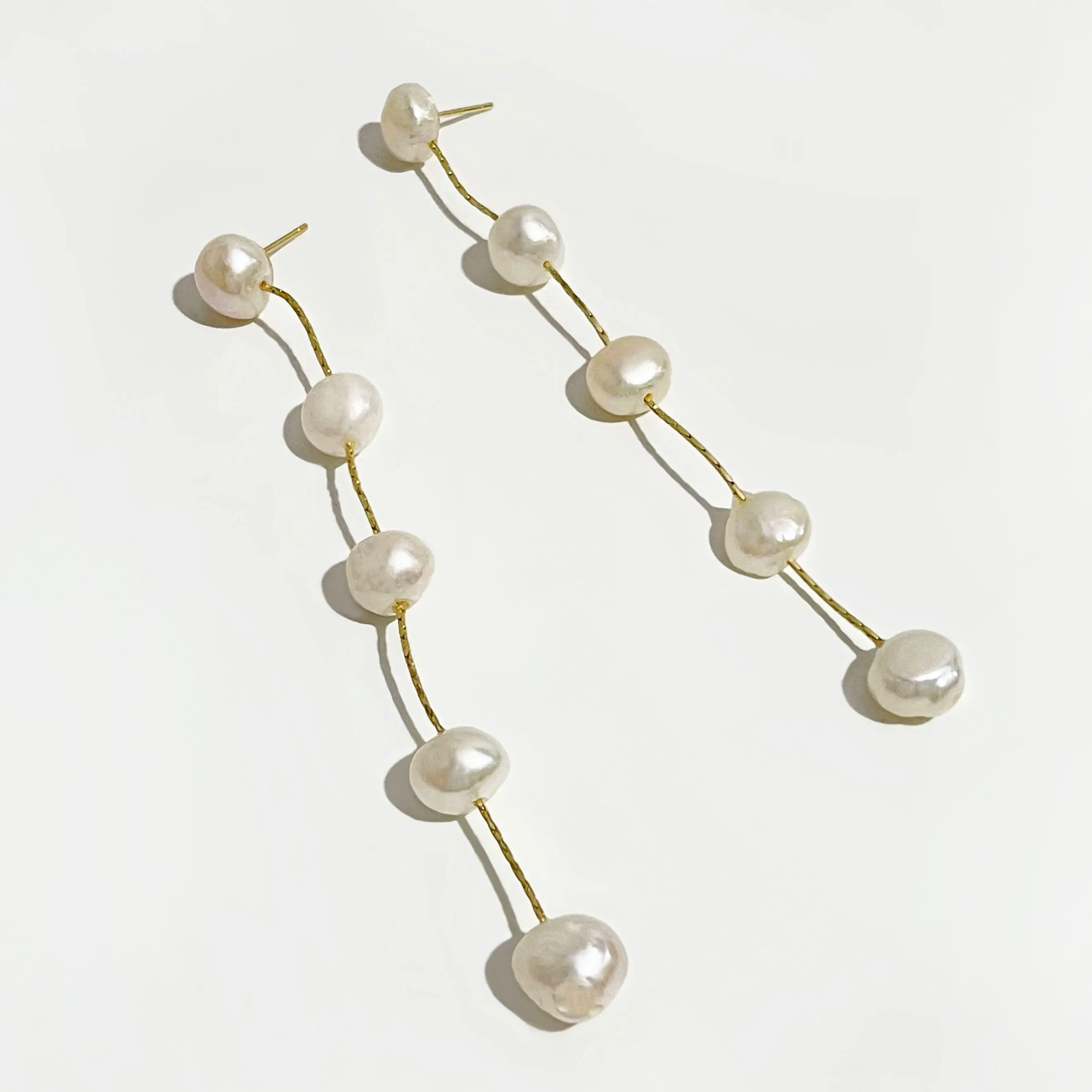 Elegant Natural Freshwater Pearl Tassel Earring Women Retro Thin Chain Rice Shape Millet Bead Pearl Long Ear Thread Fine Jewelry