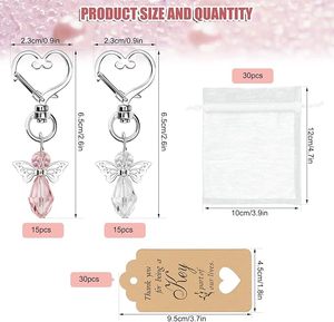 30 Set di Portachiavi a Forma di <span class=keywords><strong>Angelo</strong></span> con Sacchetti in Organza, Etichette Kraft Vuote Fai-da-Te, Regalo per Ospiti per Compleanni, Addii al Nubilato, Matrimoni, Bomboniere per Feste - Product Image 3