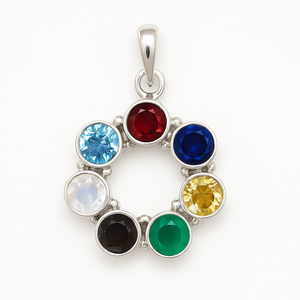 Pendentif en argent sterling plaqué rhodium multi-pierres en gros - Bijoux védiques minimalistes en pierres précieuses naturelles - Product Image 2