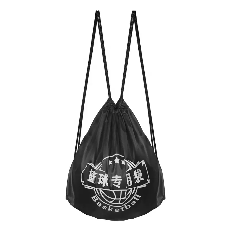 Customized Logo Print Size Style Black Shoulder Strap Drawstring Sport Basketball Backpack Bag