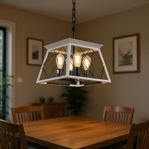 Lámpara Colgante Blanca de Hierro Estilo Rústico, 4 Luces, Cuadrada, Base E26, Control con Interruptor, para Comedor - Product Image 2