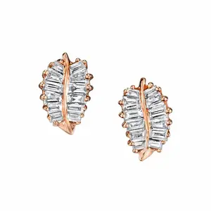 Grande Marca OEM Custom Designer Jóias 18k Ouro 925 Prata Baguette Diamante Pequena Folha De Palmeira Studs Brincos