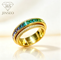 Bague de méditation rotative JINSEO en argent 925 plaqué or 18 carats avec zircons cubiques dégradés sertis en canal pour femme