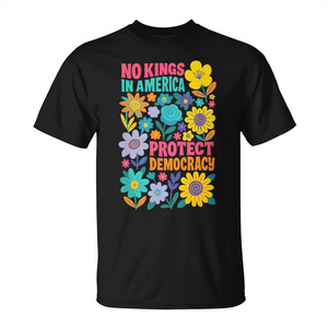 T-shirt retrò floreale anni '70 No Kings In America Protect Democracy - Product Image 2