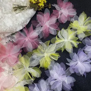 꽃 3D 쉬폰 클러스터 꽃 레이스 드레스 장식 레이스 패브릭 아플리케 트리밍 DIY 공예 바느질 용품