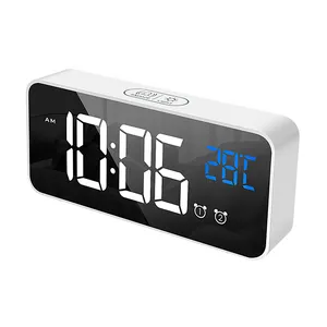 Multifunzionale snooze table alarm clock con HD effetto specchio, la musica ha condotto l'orologio di allarme