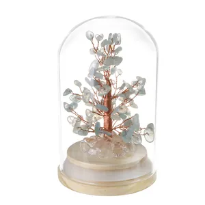 Natural Crystal Gemstone Tree Light Bulb Glass Bottle Wood Base Indoor Safe Portable Energy Saving Lamp Home Decoration