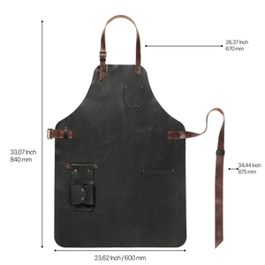Tablier de travail en cuir véritable noir pour homme, multi-poches, sangle réglable, résistant à l'abrasion, tablier utilitaire d'atelier 840x600mm en cuir - Product Image 1