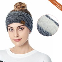 Nouveau style d'accessoires capillaires Automne/Hiver : Bandeau tricoté doublé velours, Bandeau de sport absorbant la transpiration, Cache-oreilles