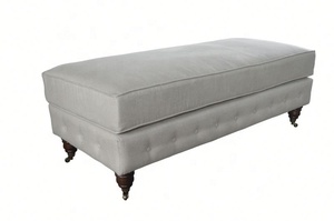 HL288 Nordic Rectangle French Style Solid Oak Fabric Covered Wooden Stool <strong>Caster</strong> <strong>Ottoman</strong> Bench Seat Chair Sofa Bed - Product Image 5