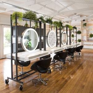 Muebles de Peluquería de Estilo Moderno 2026, Estación de <span class=keywords><strong>Espejo</strong></span> Redonda <span class=keywords><strong>con</strong></span> Luz <span class=keywords><strong>LED</strong></span> y Mesa - Product Image 1