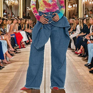 Jeans de Mezclilla Casuales Vintage de Cintura Alta para Mujer TWOTWINSTYLE, Ecológicos, de Verano, Corte Recto Holgado, con Lazo y Bolsillos con Detalles - Product Image 2