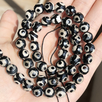 Perles DZI en Agate Tibétaine Facettées Rondes en Pierre Semi-Précieuse 4mm-12mm, Fil de 38cm pour Bijoux DIY Bracelet Collier Boucles d'Oreilles