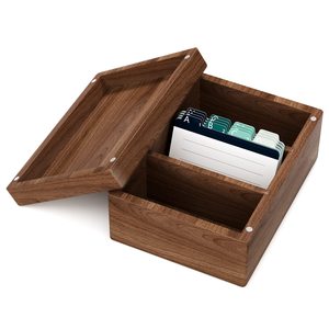 Caja organizadora de documentos de madera maciza con compartimentos para almacenamiento en el escritorio y clasificación de tarjetas - Product Image 1