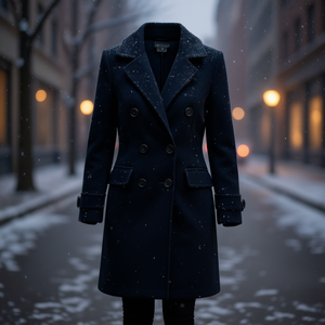Cappotto Lungo Invernale da Donna in Misto Lana Nero, Stile Peacoat Doppiopetto, per un Look Urbano Invernale - Product Image 2