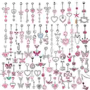 100 Tipos de Piercings de Ombligo de Acero Inoxidable con Circonita Rosa, Diseño de Mariposa, para Niños, Bodas, Unisex, Venta al Por Mayor - Product Image 1