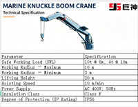 Grue de pont marine à flèche articulée hydraulique 10T, grue sur piédestal certifiée BV pour navires offshore et bateaux de travail