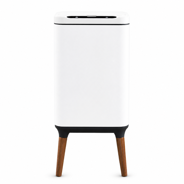 ELPHECO 60L Inductive Touchless Smart Sensor Stainless Steel Automatic Trash Bin with Wooden Legs for Kitchen Use