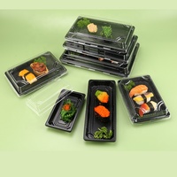 Japanse sushi-schaal, composteerbare plastic sashimi-doos, afhaallocatie voor eten, kleine zwarte plastic doos