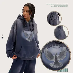 Sweats à capuche personnalisés pour hommes, nouveauté, automne et hiver, poids lourd, singe lavé, dégradé, impression colombe de la paix, 2022