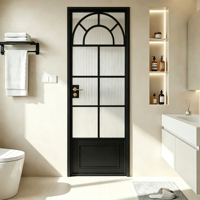 Porte battante scandinave cintrée avec verre texturé pour l'intimité, cadre fin en alliage, facile à nettoyer, idéale pour la décoration de salle de bain neuve
