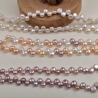 Untaian Mutiara 3A 7-8mm dengan Lubang Samping, Mutiara Bentuk Roti dengan Lubang Tidak Tengah untuk Kalung Rumbai