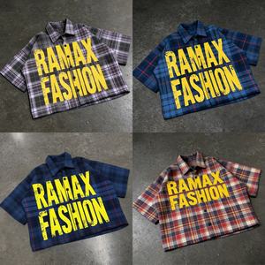 Chemises personnalisées avec logo du fabricant, impression sur écran, streetwear, manches courtes, boutonnées, surdimensionnées, coupe courte, chemise à carreaux personnalisée pour hommes - Product Image 3